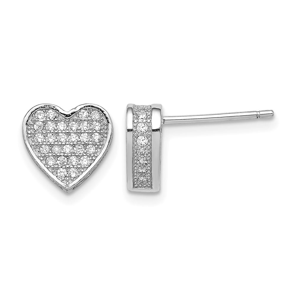 Sterling Silver CZ Micro Pave Heart Post Earrings