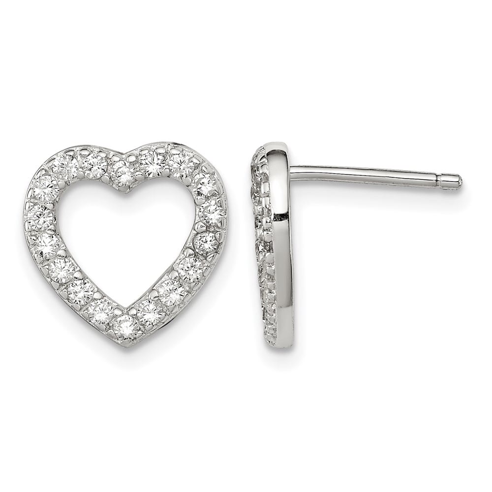 Sterling Silver CZ Open Heart Post Earrings