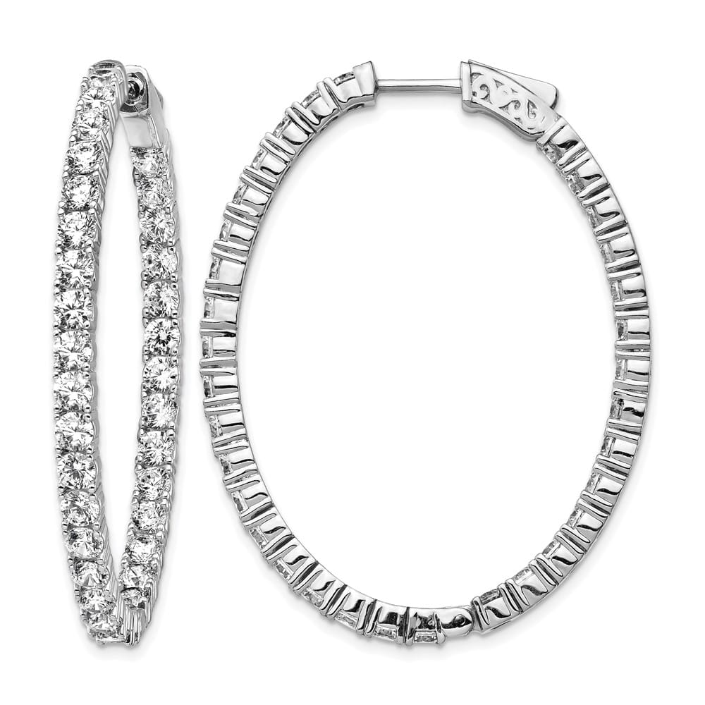 Silver CZ Oval Hoop Earrings, view 1 of 4