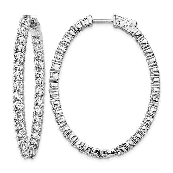 Silver CZ Oval Hoop Earrings, view 1 of 4