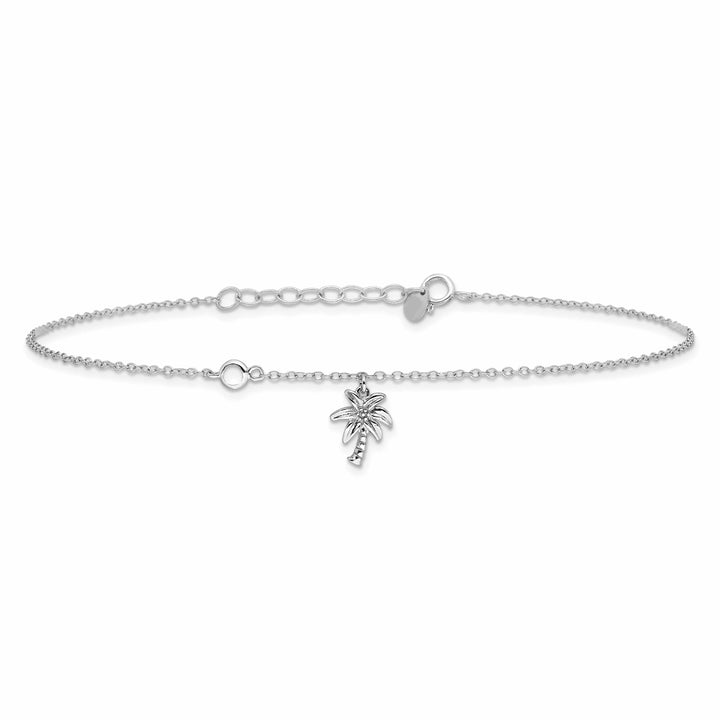 Sterling Silver CZ / Palm Tree 9 inch Plus 1 inch Extender Anklet