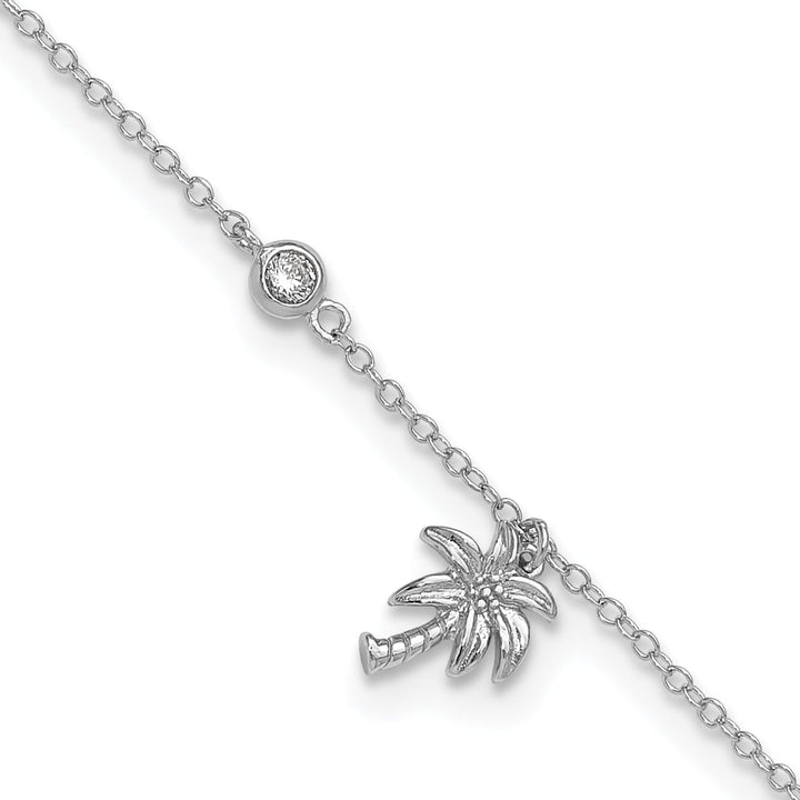 Sterling Silver CZ / Palm Tree 9 inch Plus 1 inch Extender Anklet
