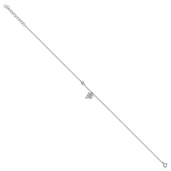 Sterling Silver CZ / Palm Tree 9 inch Plus 1 inch Extender Anklet