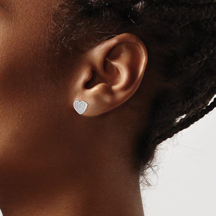 Sterling Silver CZ Pave Heart Post Earrings