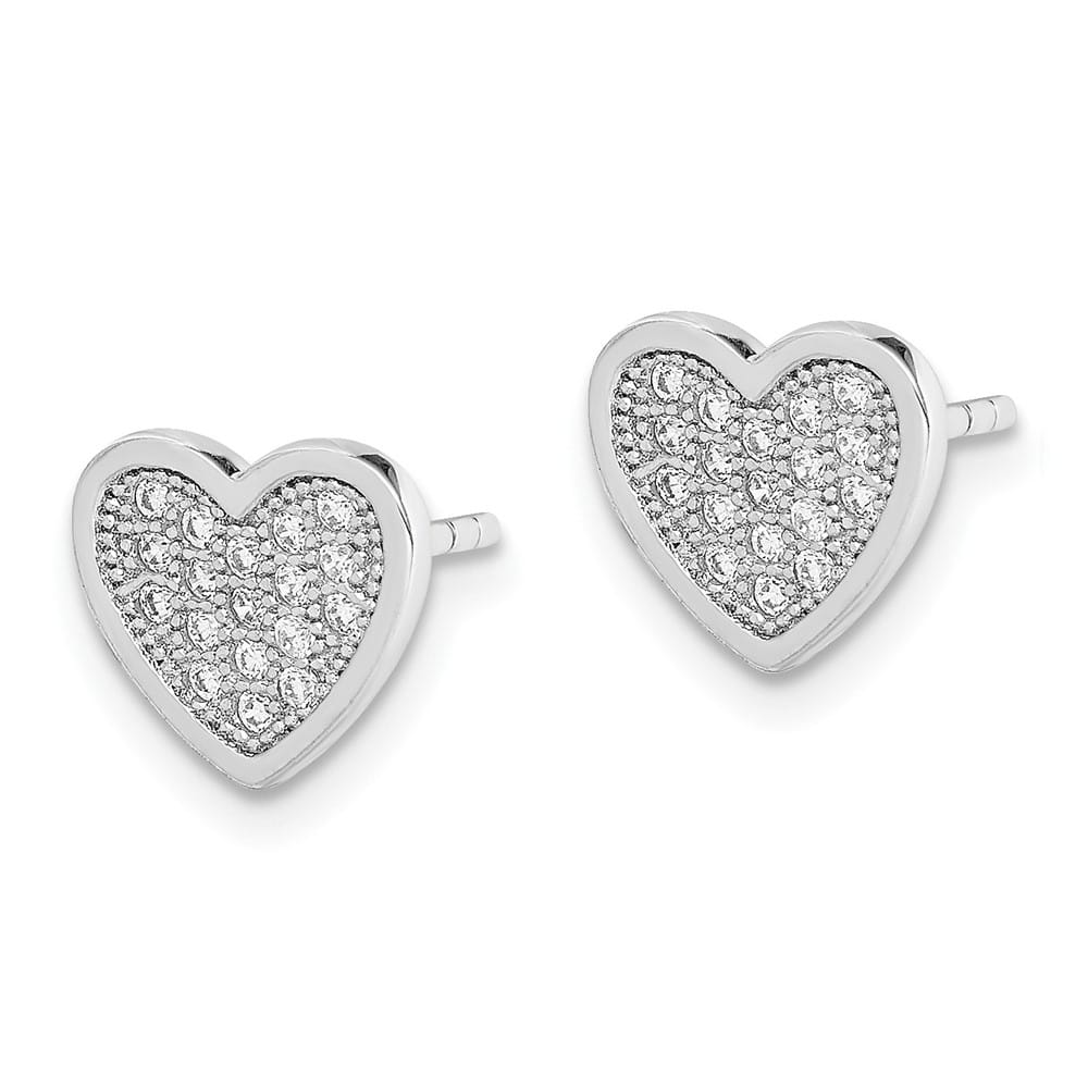 Sterling Silver CZ Pave Heart Post Earrings
