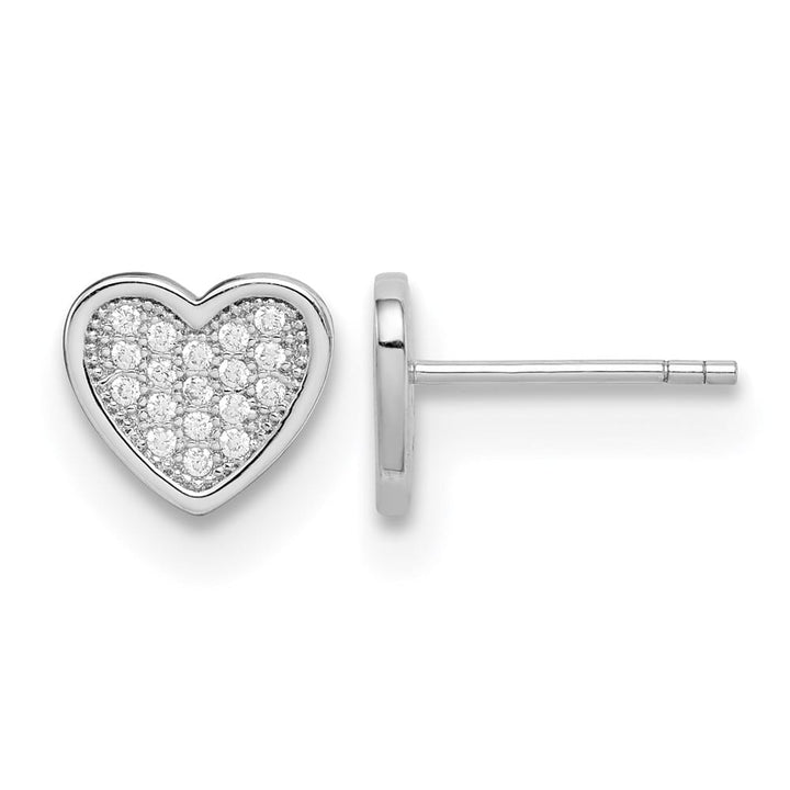 Sterling Silver CZ Pave Heart Post Earrings