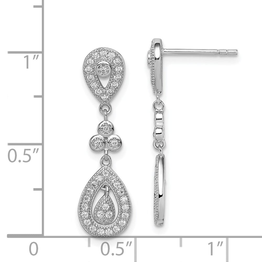 Sterling Silver CZ Pavé Pear Dangle Post 29 x 8 mm Earrings, view 4 of 4