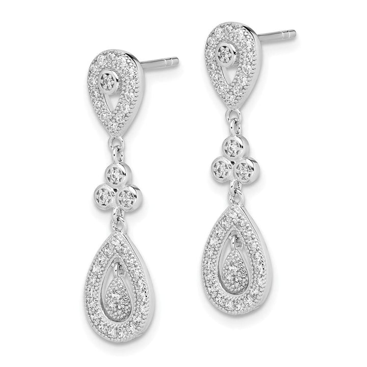 Sterling Silver CZ Pavé Pear Dangle Post 29 x 8 mm Earrings, view 2 of 4