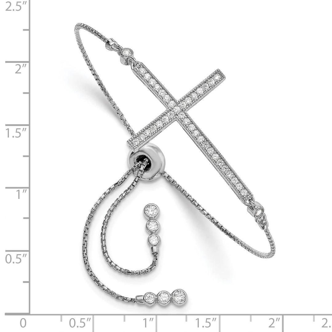 Sterling Silver CZ Polished Adjustable Cross Bracelet