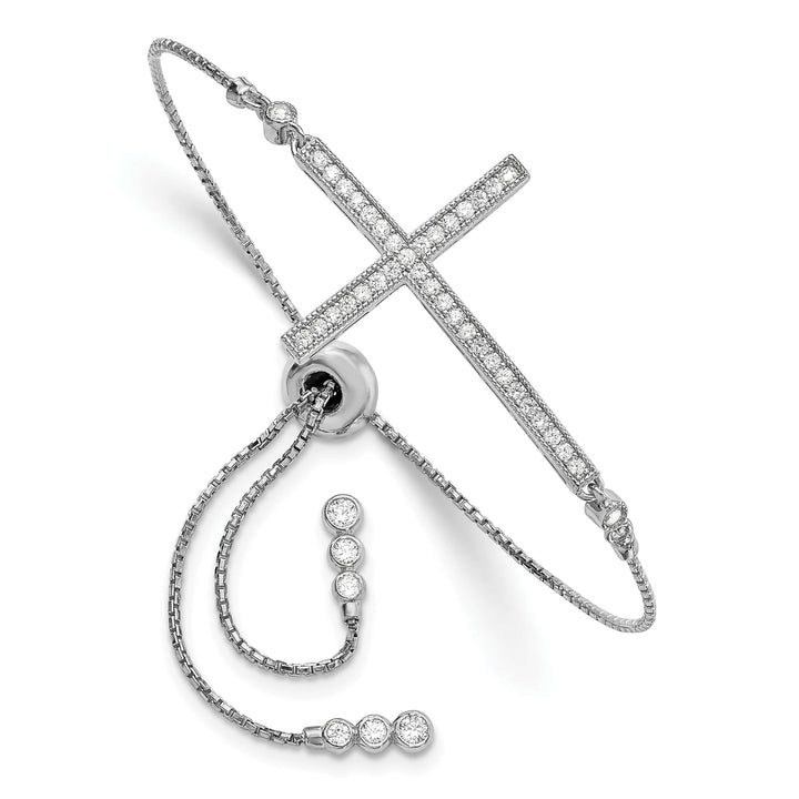 Sterling Silver CZ Polished Adjustable Cross Bracelet