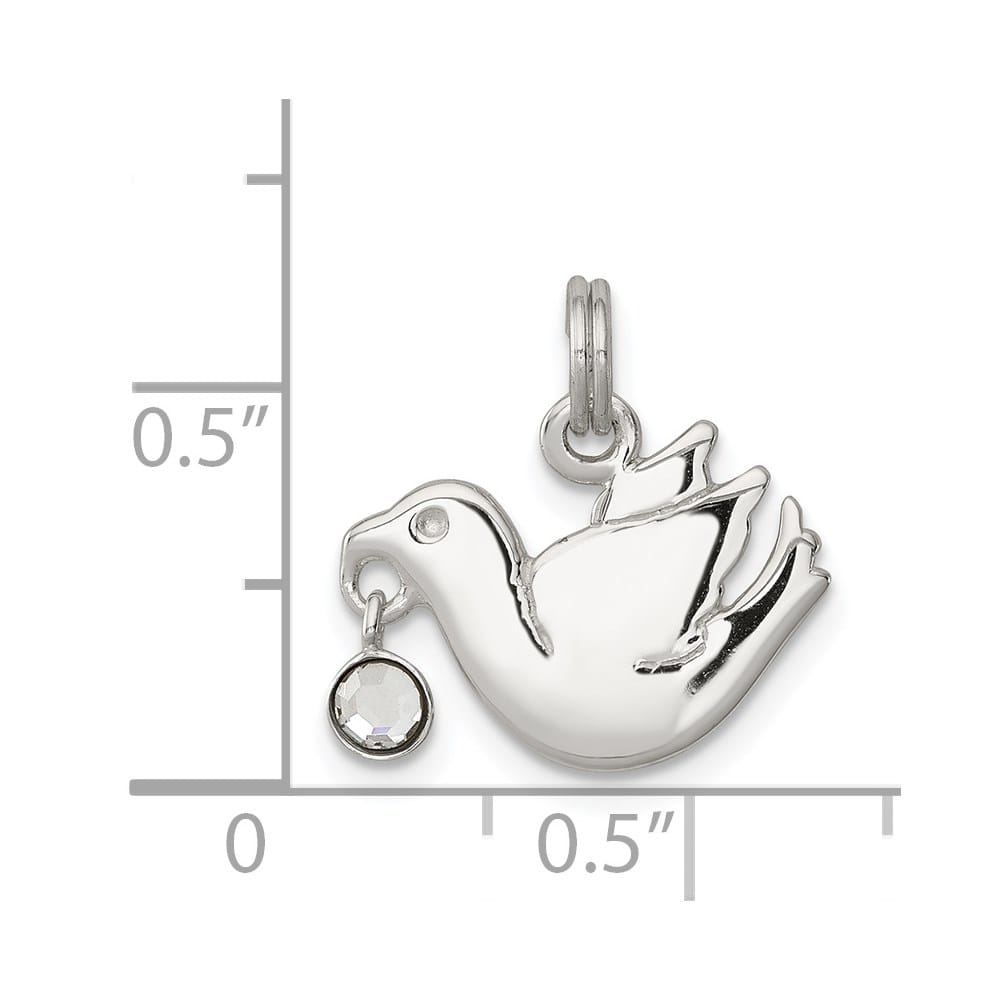 Sterling Silver CZ Polished Dove Charm