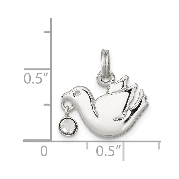 Sterling Silver CZ Polished Dove Charm