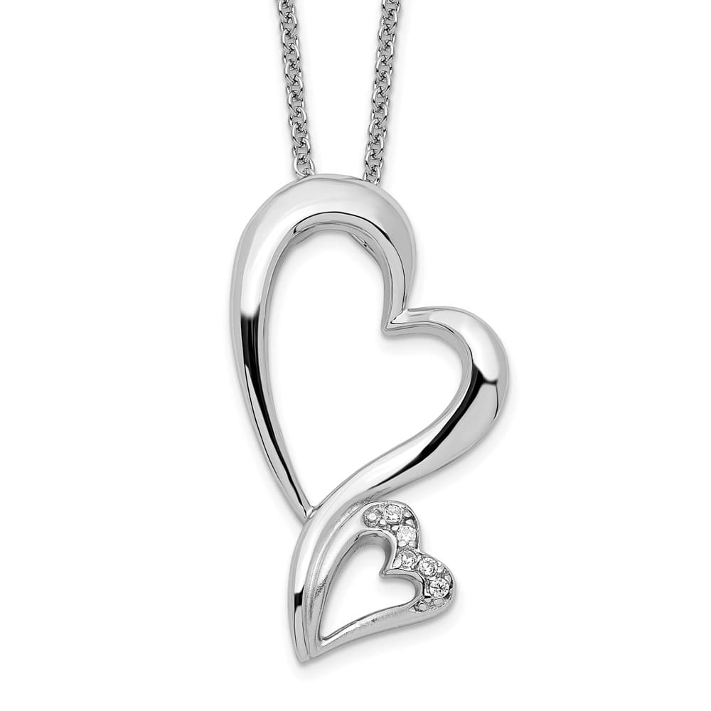 Sterling Silver CZ Protected Heart 18 inch Necklace