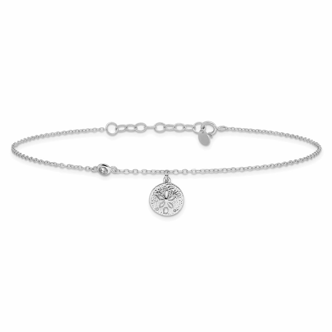 Sterling Silver CZ/ Sand Dollar 9 inch Plus 1 inch Extender Anklet