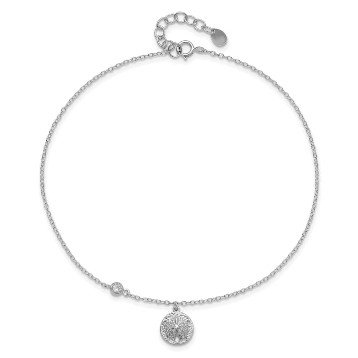 Sterling Silver CZ/ Sand Dollar 9 inch Plus 1 inch Extender Anklet