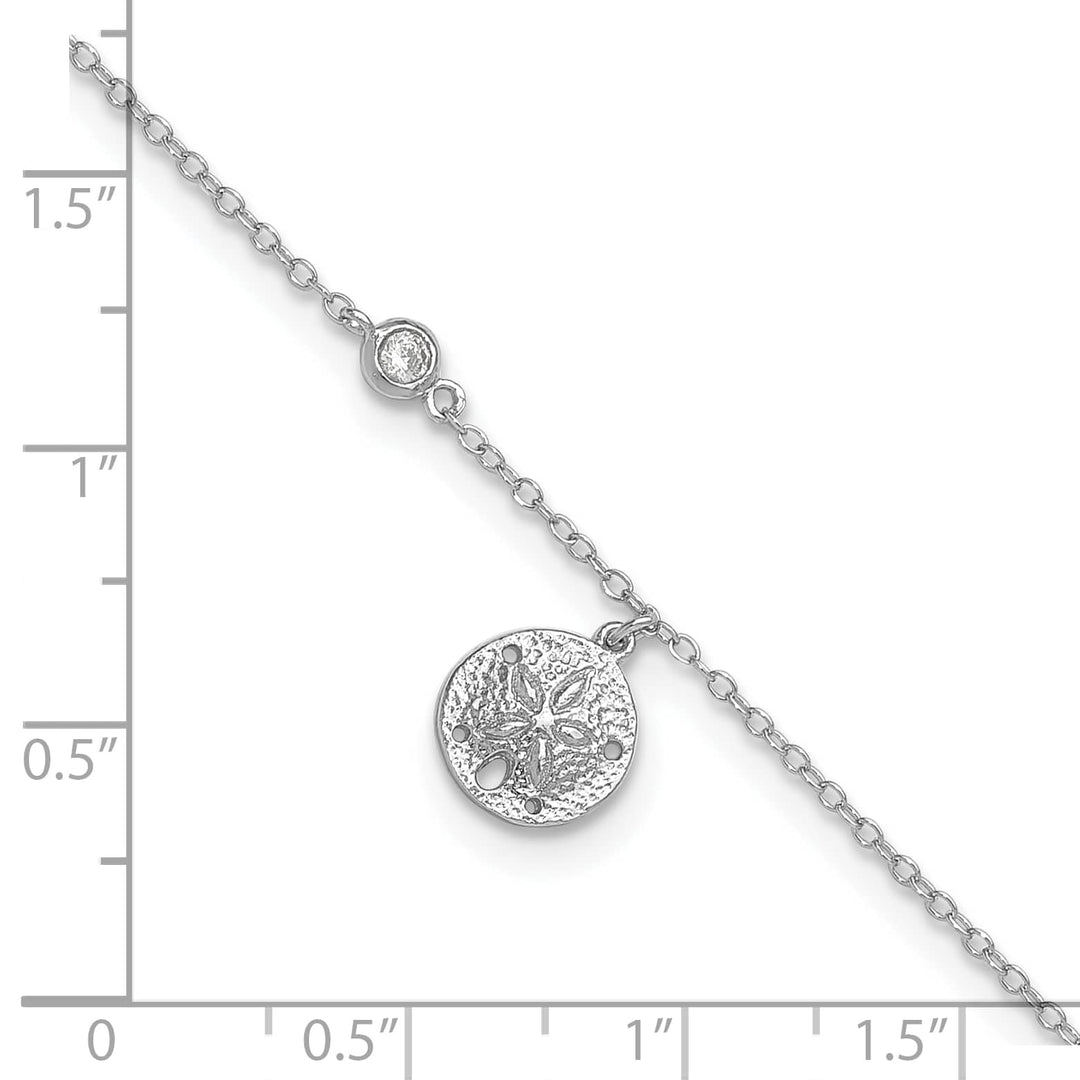 Sterling Silver CZ/ Sand Dollar 9 inch Plus 1 inch Extender Anklet