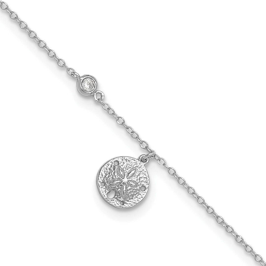 Sterling Silver CZ/ Sand Dollar 9 inch Plus 1 inch Extender Anklet