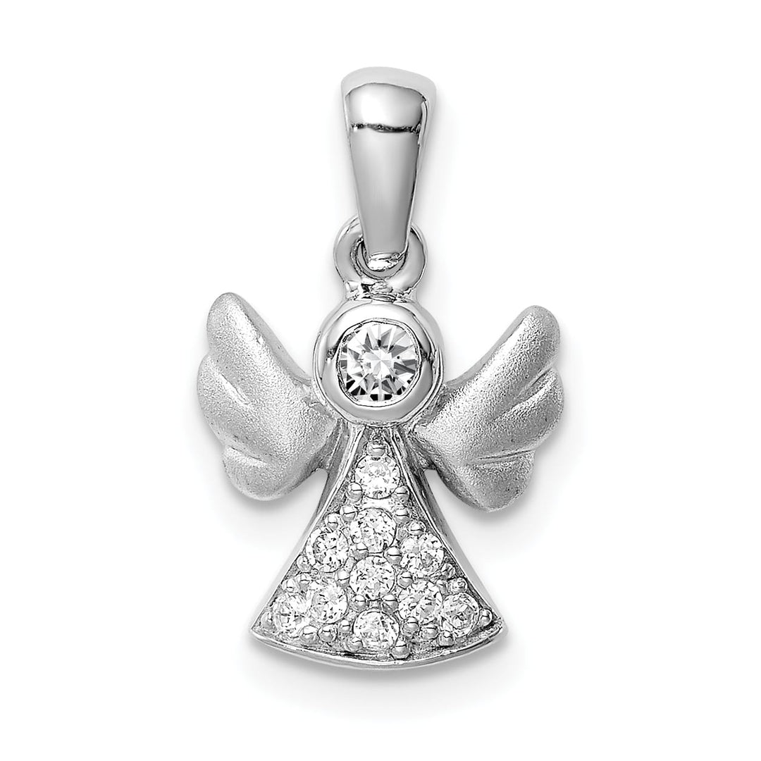 Sterling Silver CZ Satin Angel Pendant