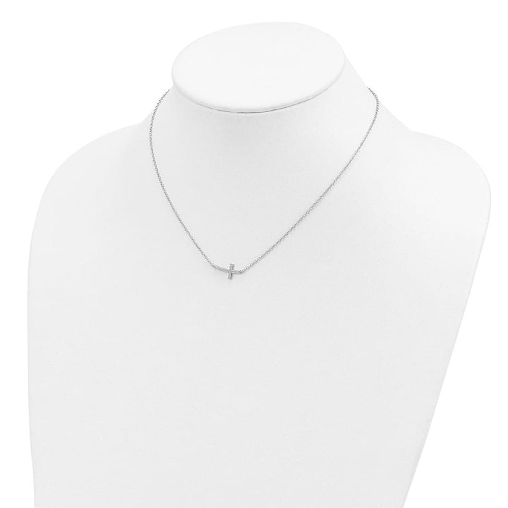 Sterling Silver CZ Sideways Cross 16 Necklace with 2 Inch Extension