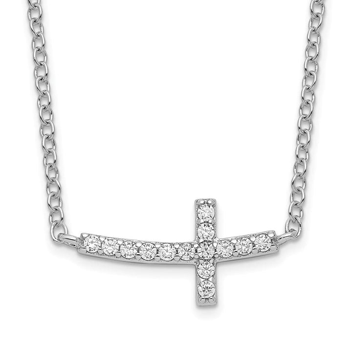 Sterling Silver CZ Sideways Cross 16 Necklace with 2 Inch Extension
