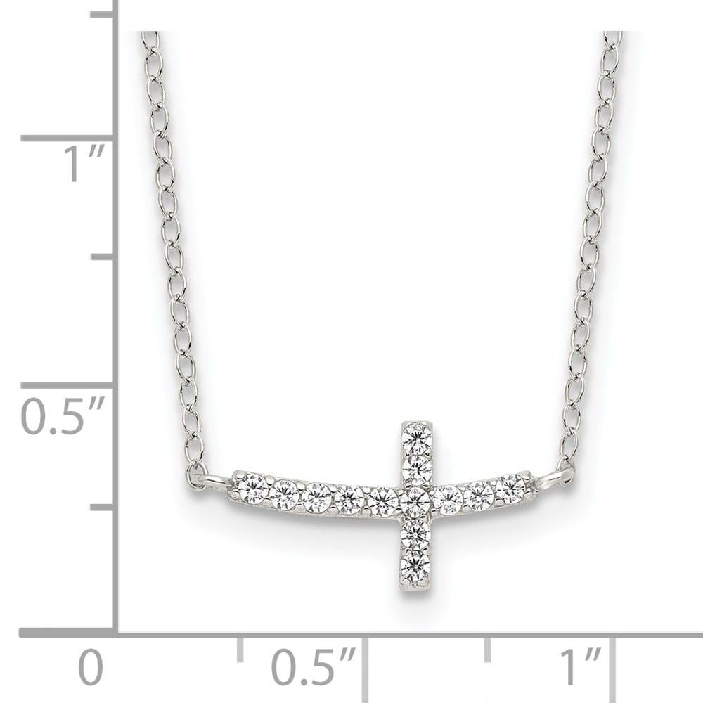 Sterling Silver CZ Sideways Cross 17.1x8.2 mm 18 inch Necklace