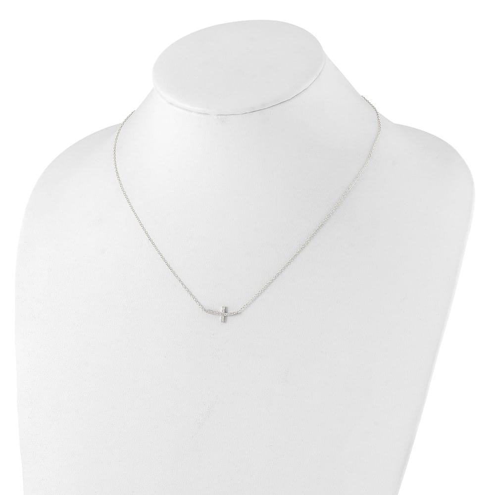 Sterling Silver CZ Sideways Cross 17.1x8.2 mm 18 inch Necklace