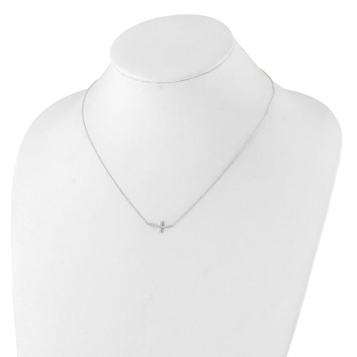 Sterling Silver CZ Sideways Cross 17.1x8.2 mm 18 inch Necklace