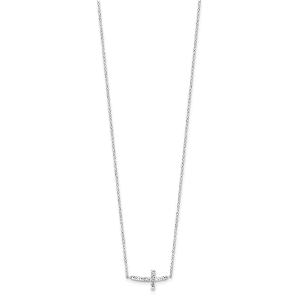 Sterling Silver CZ Sideways Cross 17.1x8.2 mm 18 inch Necklace