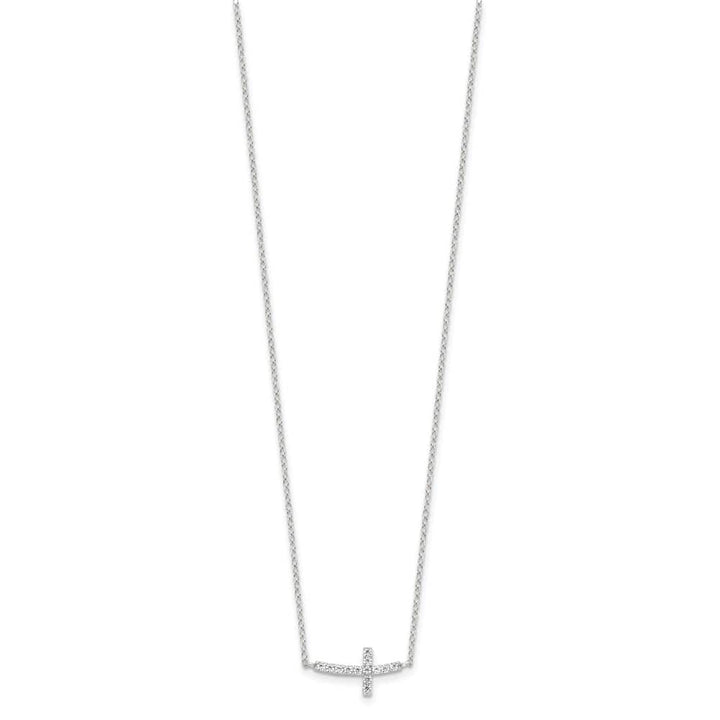 Sterling Silver CZ Sideways Cross 17.1x8.2 mm 18 inch Necklace