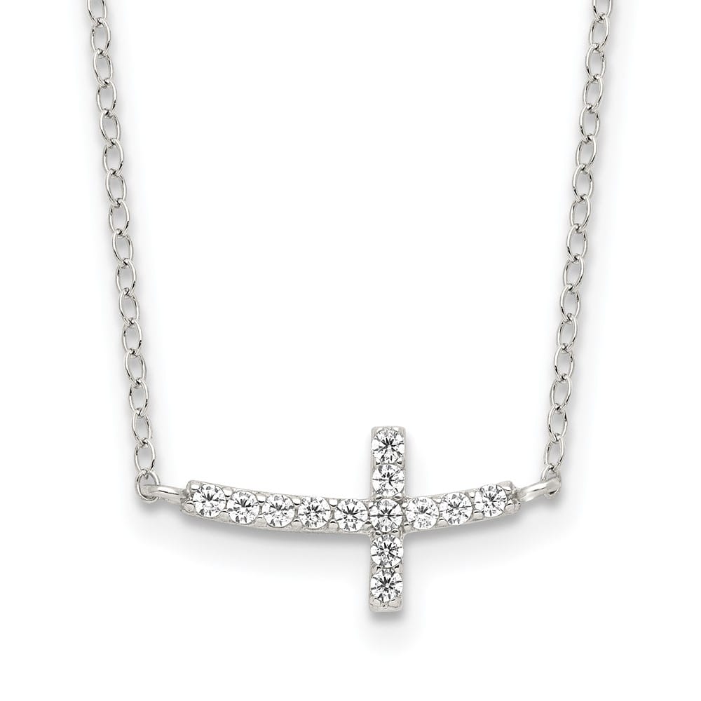 Sterling Silver CZ Sideways Cross 17.1x8.2 mm 18 inch Necklace