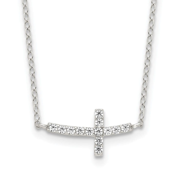 Sterling Silver CZ Sideways Cross 17.1x8.2 mm 18 inch Necklace
