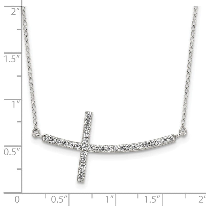 Sterling Silver CZ Sideways Cross 37.8x18.7 mm 18 inch Necklace