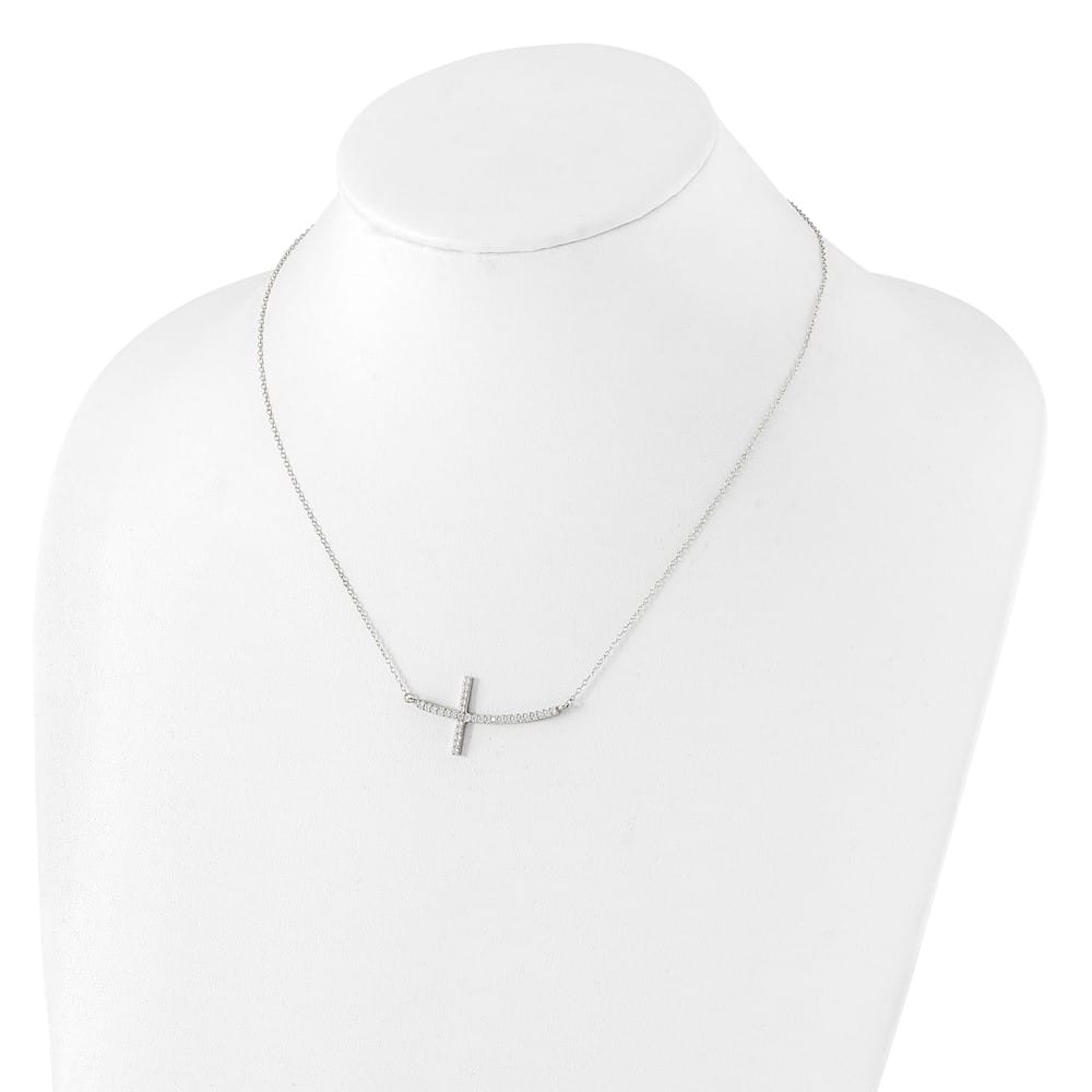 Sterling Silver CZ Sideways Cross 37.8x18.7 mm 18 inch Necklace