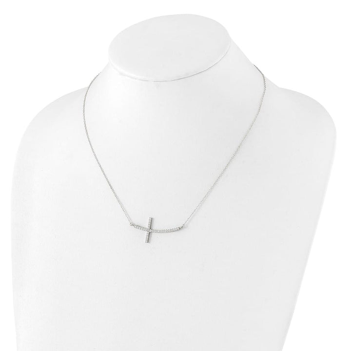 Sterling Silver CZ Sideways Cross 37.8x18.7 mm 18 inch Necklace