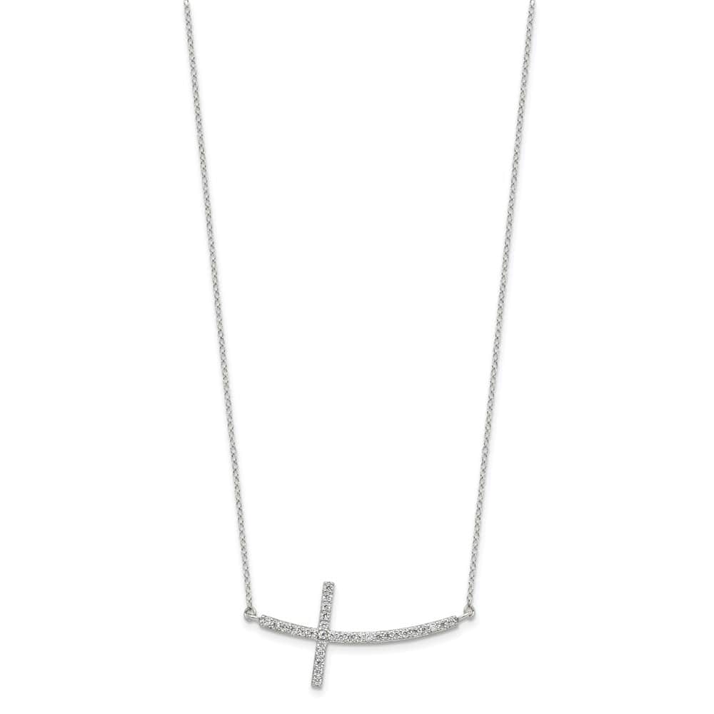Sterling Silver CZ Sideways Cross 37.8x18.7 mm 18 inch Necklace