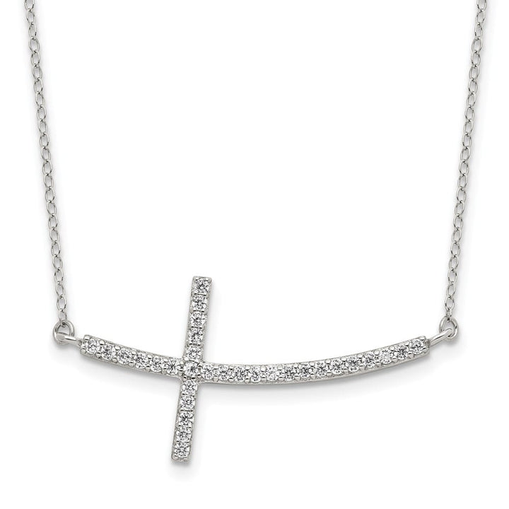 Sterling Silver CZ Sideways Cross 37.8x18.7 mm 18 inch Necklace