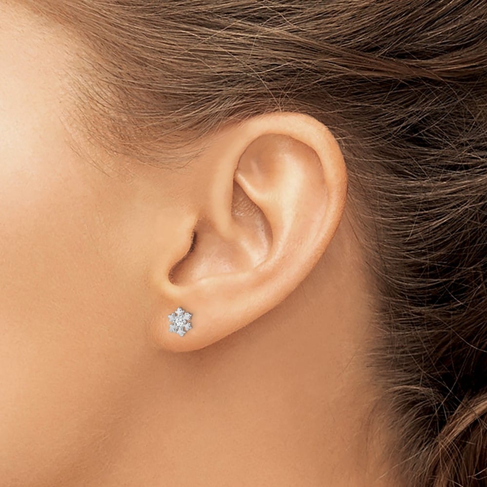 Sterling Silver CZ Snowflake Post Earrings, view 3 of 4