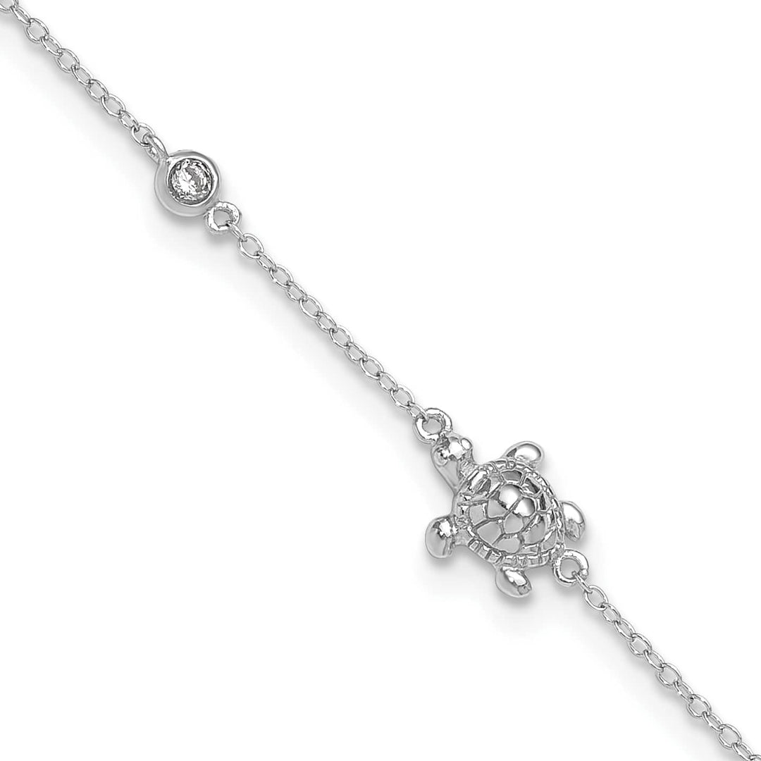 Sterling Silver CZ Turtle 9 inch Plus 2 inch Extender Anklet