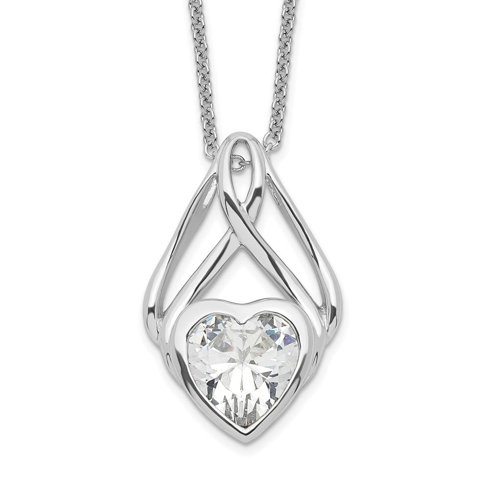Sterling Silver CZ Wrapped Around My Heart 18 inch Necklace