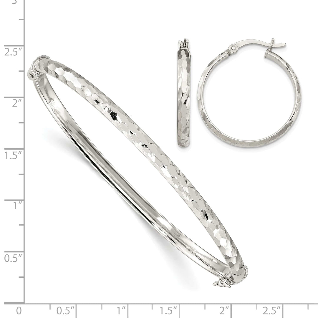 Sterling Silver D.C. 4mm Hinged Bangle and 3x25mm Hoop Earring Set