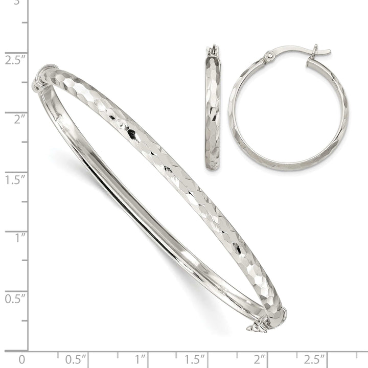 Sterling Silver D.C. 4mm Hinged Bangle and 3x25mm Hoop Earring Set