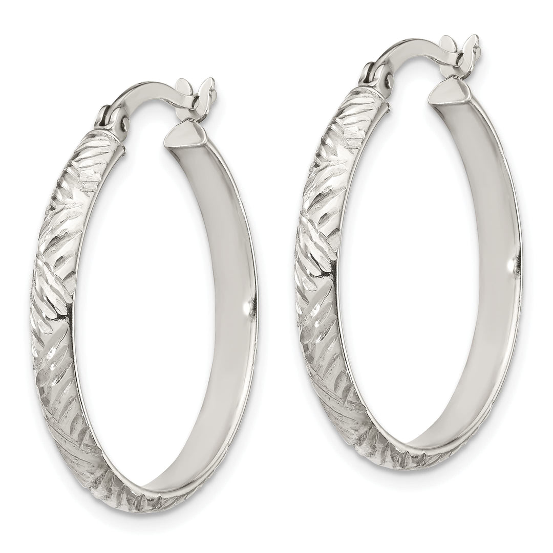 Sterling Silver D.C. 4mm Hinged Bangle and 3x25mm Hoop Earring Set