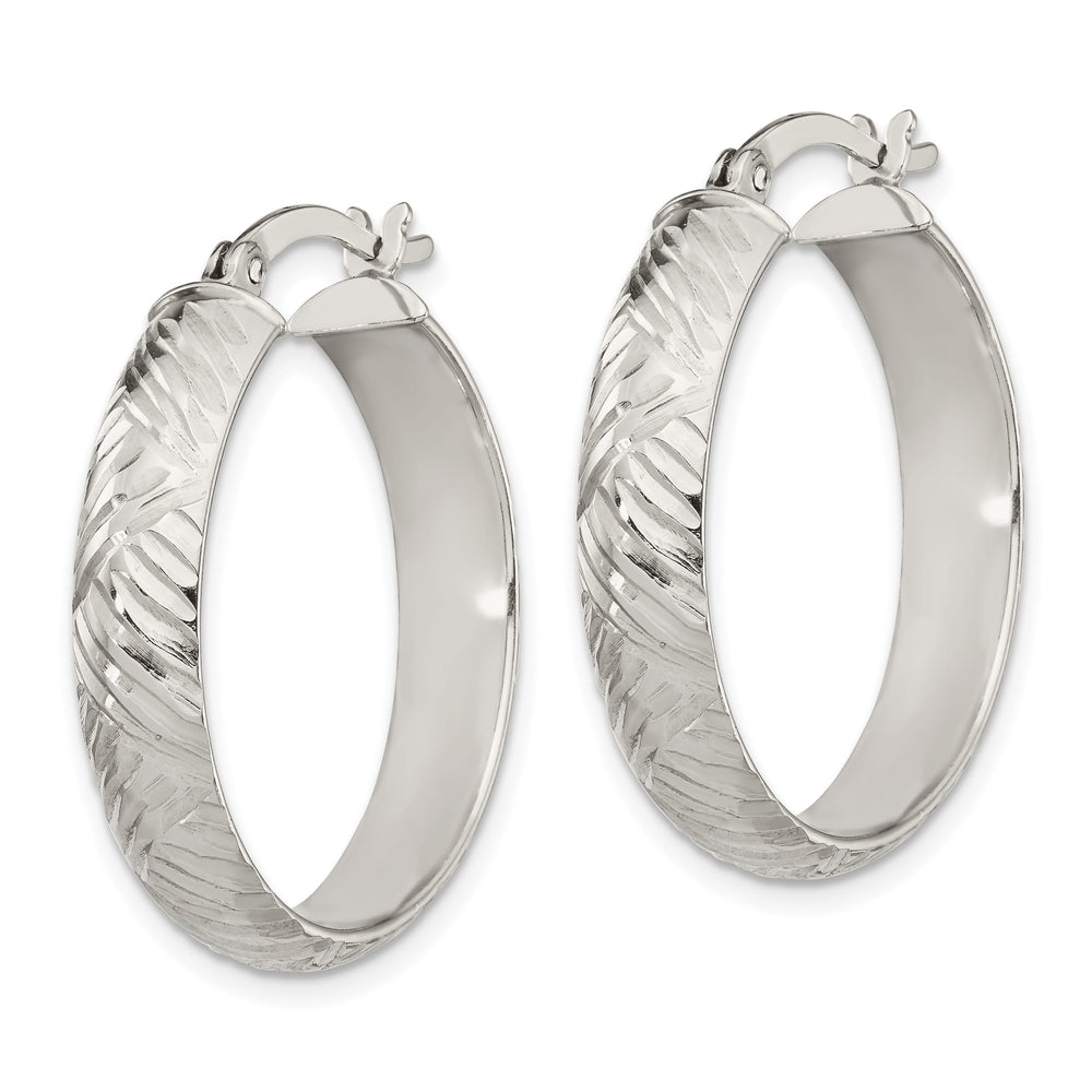 Sterling Silver D.C. 7.5mm Hinged Bangle and 5x25mm Hoop Earring Set