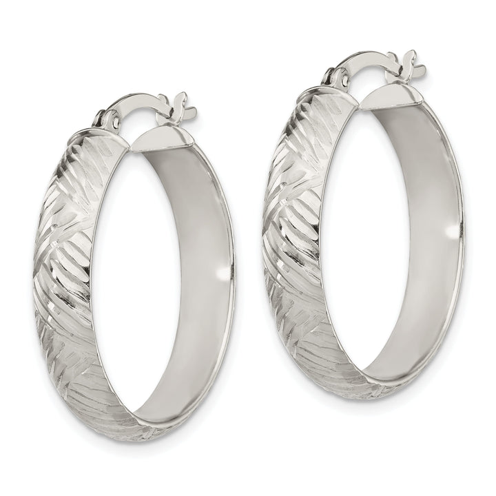 Sterling Silver D.C. 7.5mm Hinged Bangle and 5x25mm Hoop Earring Set
