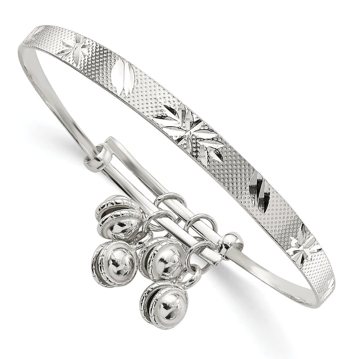 Sterling Silver D.C. and Textured Bells Adjustable Bangle Bracelet