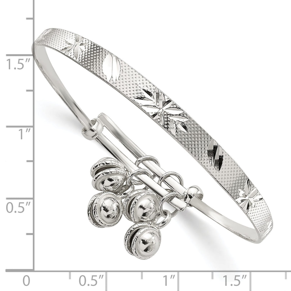 Sterling Silver D.C. and Textured Bells Adjustable Bangle Bracelet