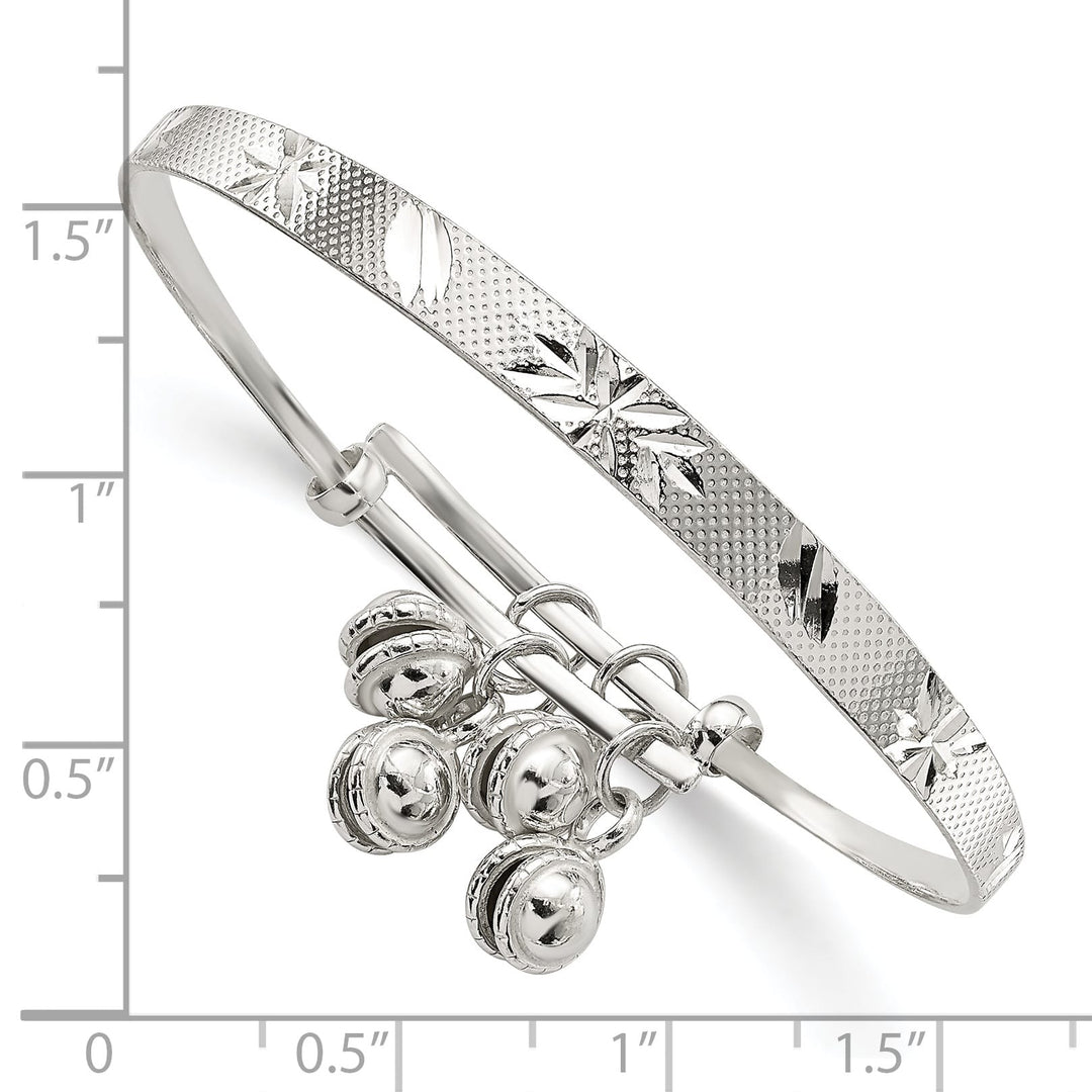Sterling Silver D.C. and Textured Bells Adjustable Bangle Bracelet