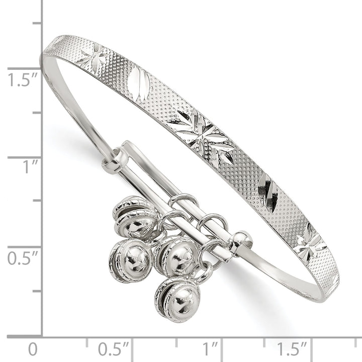 Sterling Silver D.C. and Textured Bells Adjustable Bangle Bracelet
