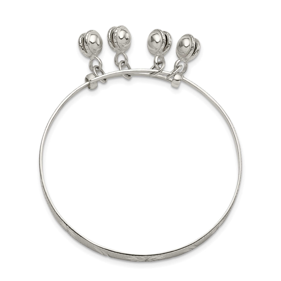 Sterling Silver D.C. and Textured Bells Adjustable Bangle Bracelet