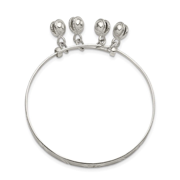 Sterling Silver D.C. and Textured Bells Adjustable Bangle Bracelet
